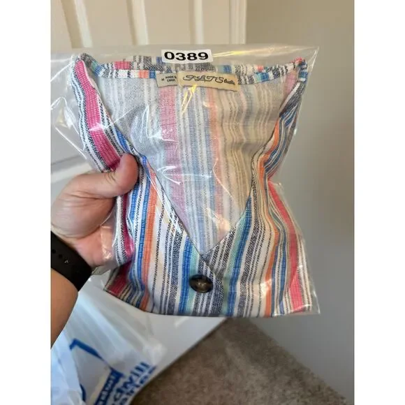 FLT Studio Striped Button Down V-Neck Sleeveless Blouse Top Medium - Picture 6 of 6